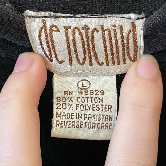 Vintage Derotchild L black velvet short sleeve turtleneck blouse basic simple - Picture 4 of 7